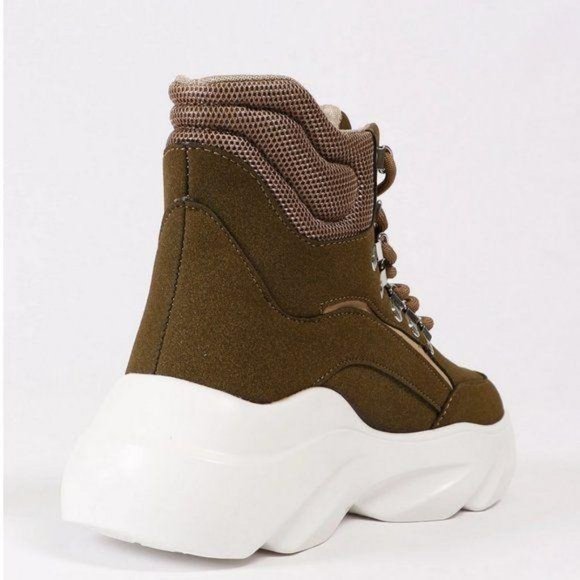 Platform Bubble Sole Lace Up Sneakers in Khaki - Picture 4 of 8